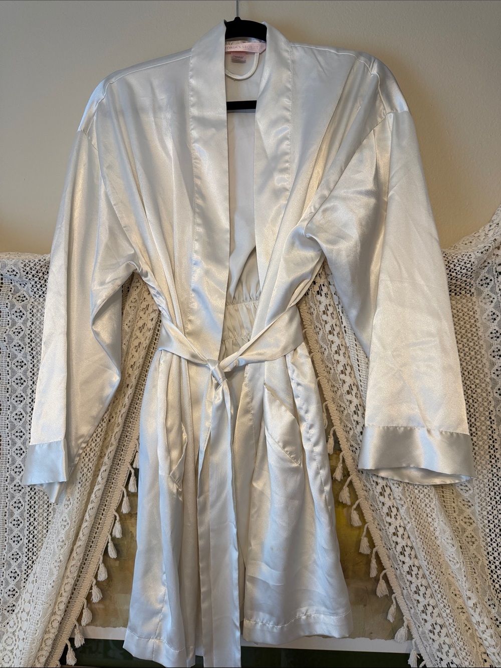 Victoria's Secret Ivory Satin Tie-Waist Robe